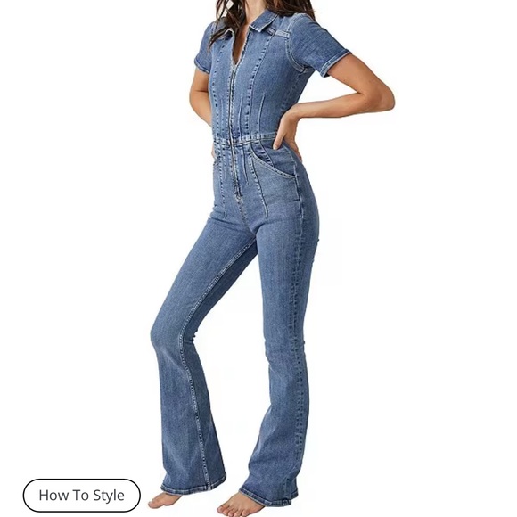 Free People Jayde point collar short sleeve flared leg flight suit sz S - Picture 5 of 10